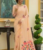 Off white woven paithani silk saree with blouse