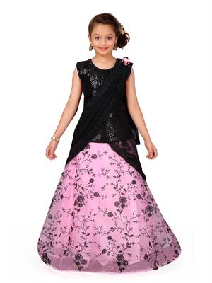 Pink self design net stitched lehenga 1