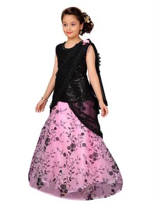 Pink self design net stitched lehenga 2