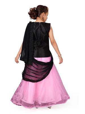 Pink self design net stitched lehenga 3