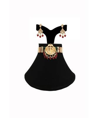 multicolor kundan Brass  choker Pair of Earring 1