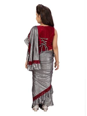 Grey sequins silk stitched saree 3