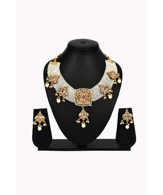multicolor kundan Brass  Necklace  Pair of Earring 1