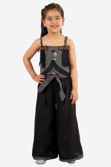 Girls Striped Layered Chevron design Top with Palazzo Set  Black