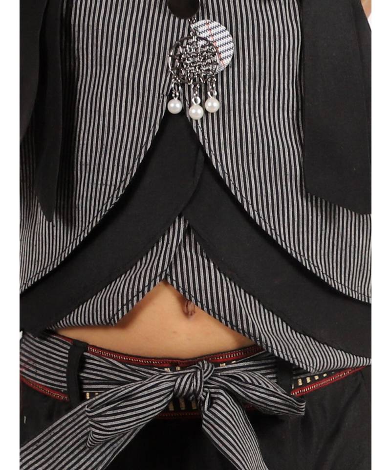 Girls Striped Layered Chevron design Top with Palazzo Set  Black