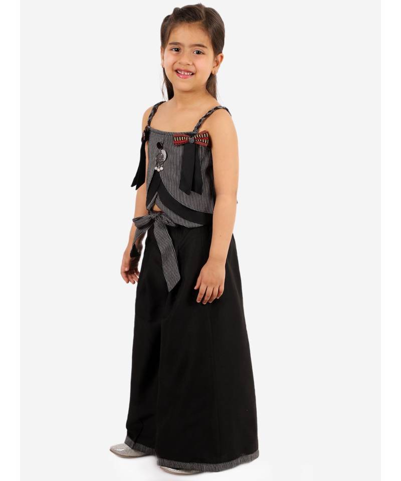 Girls Striped Layered Chevron design Top with Palazzo Set  Black