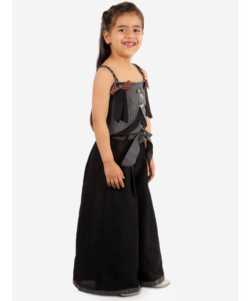 Girls Striped Layered Chevron design Top with Palazzo Set  Black