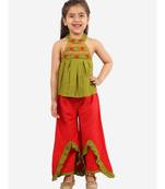 Girls Striped incut pleated Top with Layered Palazzo Set Green