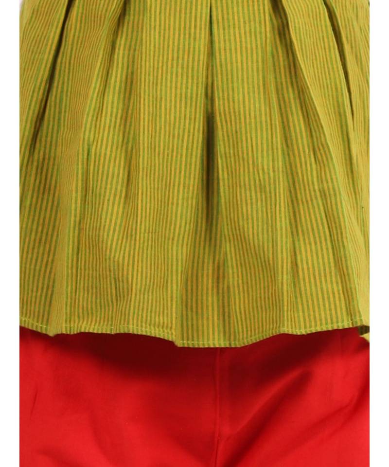 Girls Striped incut pleated Top with Layered Palazzo Set Green