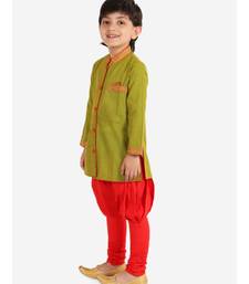 Boys Button down Striped Kurta with Pajama Set Green