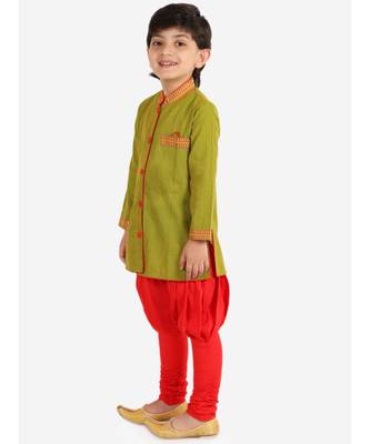 Boys Button down Striped Kurta with Pajama Set Green 2