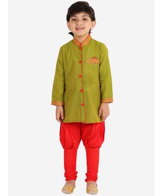 Boys Button down Striped Kurta with Pajama Set Green 1