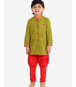 Boys Button down Striped Kurta with Pajama Set Green