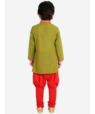 Boys Button down Striped Kurta with Pajama Set Green 3