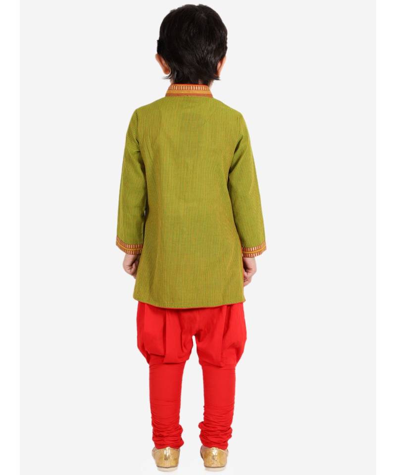 Boys Button down Striped Kurta with Pajama Set Green