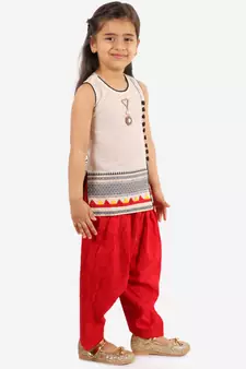 Girls potlis embellished Kurta Salwar and Dupatta set White and Black