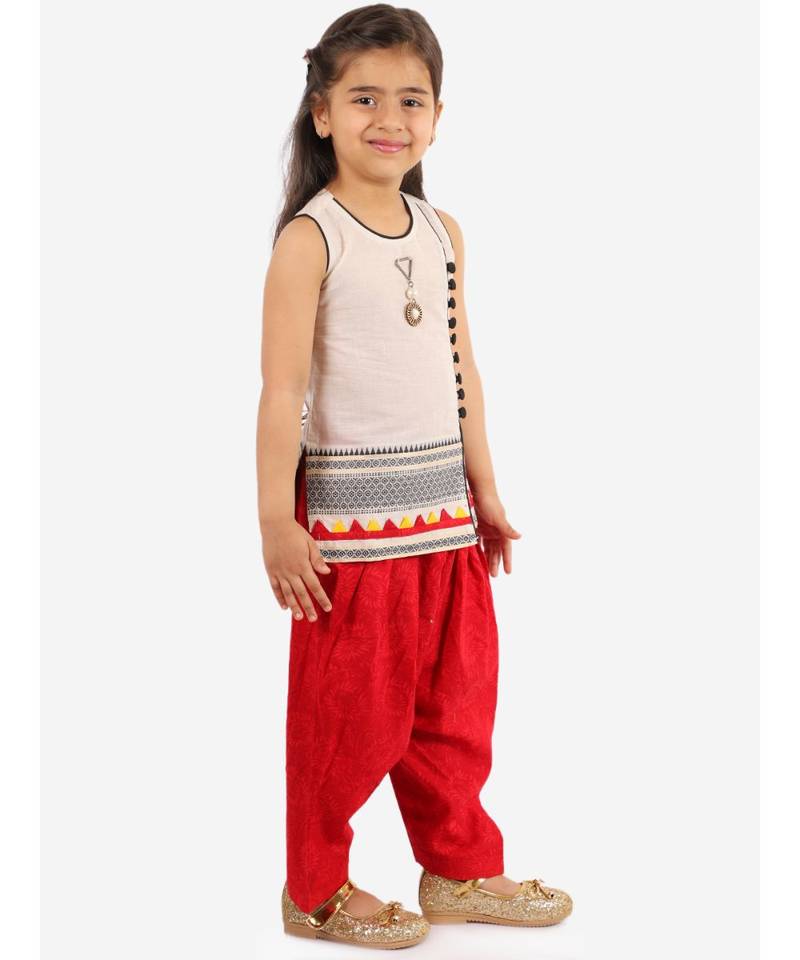 Girls potlis embellished Kurta Salwar and Dupatta set White and Black