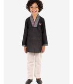 Boys High Neck Kurta with Payjama Set Black And White