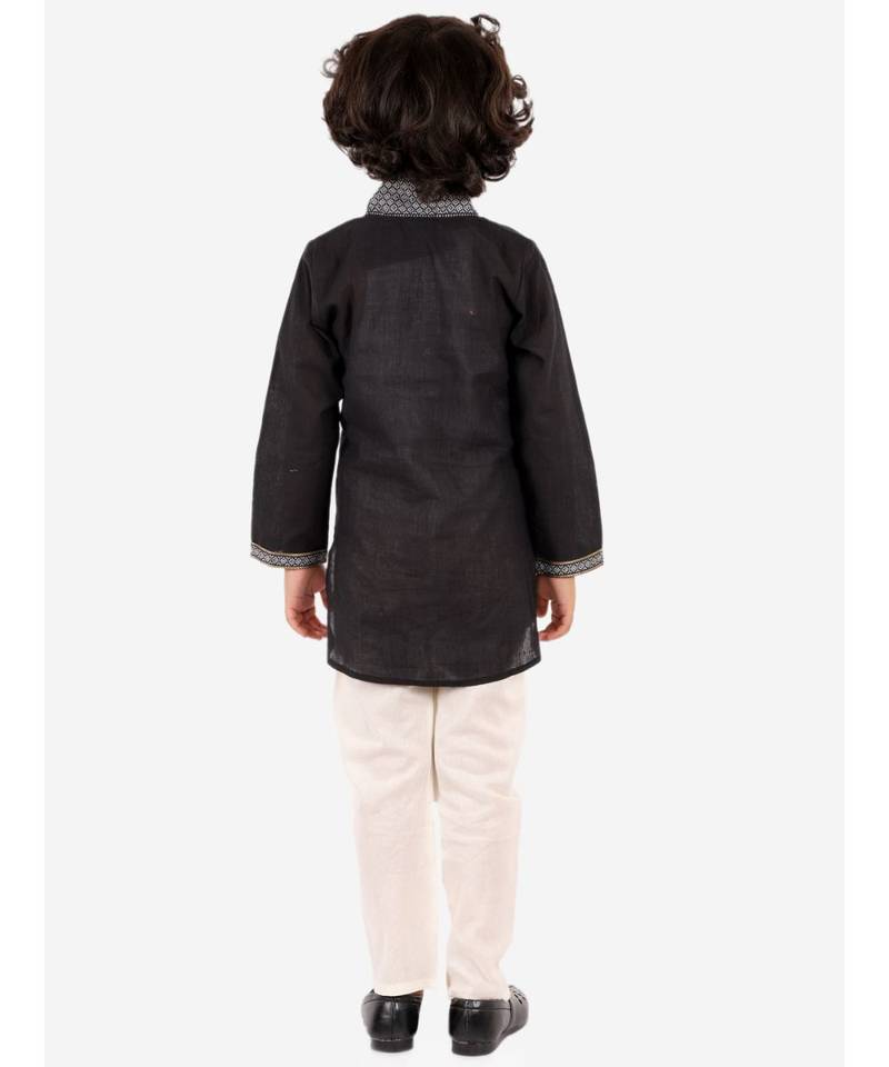 Boys High Neck Kurta with Payjama Set Black And White