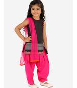 Girls potlis embellished Kurta Salwar and Dupatta set Black and Pink