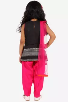 Girls potlis embellished Kurta Salwar and Dupatta set Black and Pink