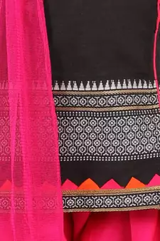 Girls potlis embellished Kurta Salwar and Dupatta set Black and Pink