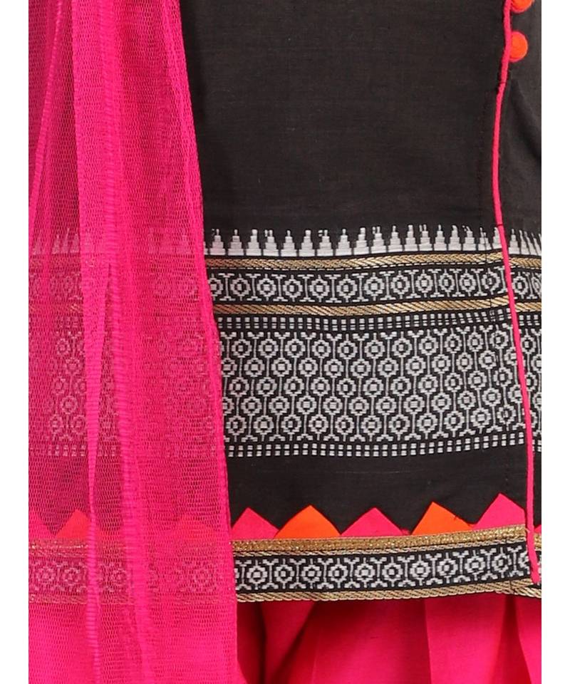 Girls potlis embellished Kurta Salwar and Dupatta set Black and Pink