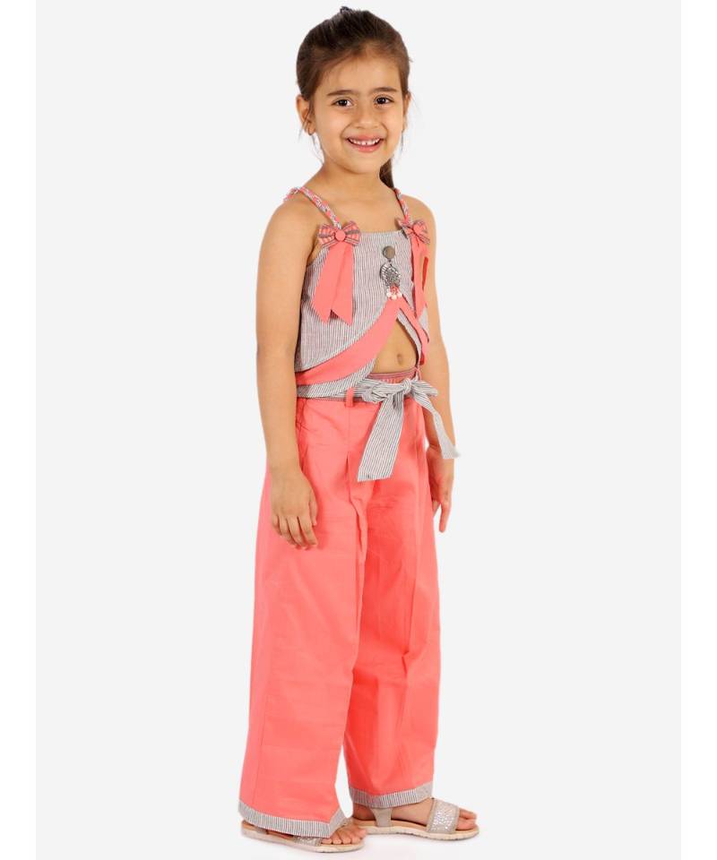 Stylish  Striped Print Top And Palazzo Grey