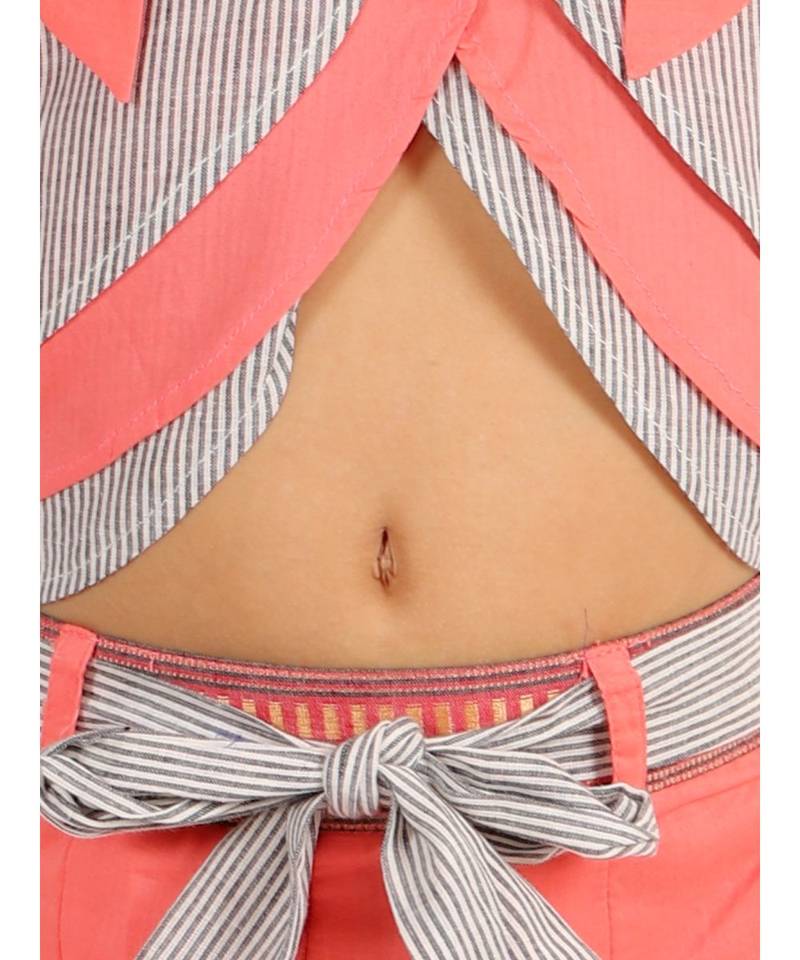 Stylish  Striped Print Top And Palazzo Grey