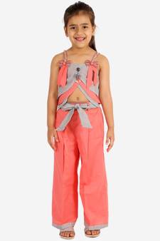 Stylish  Striped Print Top And Palazzo Grey