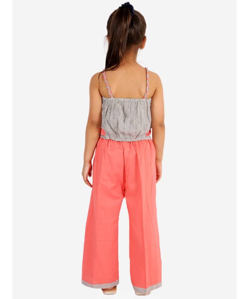 Stylish  Striped Print Top And Palazzo Grey