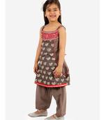 Checks And Squirrel Print Kurti With Patiala   Brown
