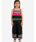 Girls mirrorwork Frilled Peplum and Palazzo Set  Black