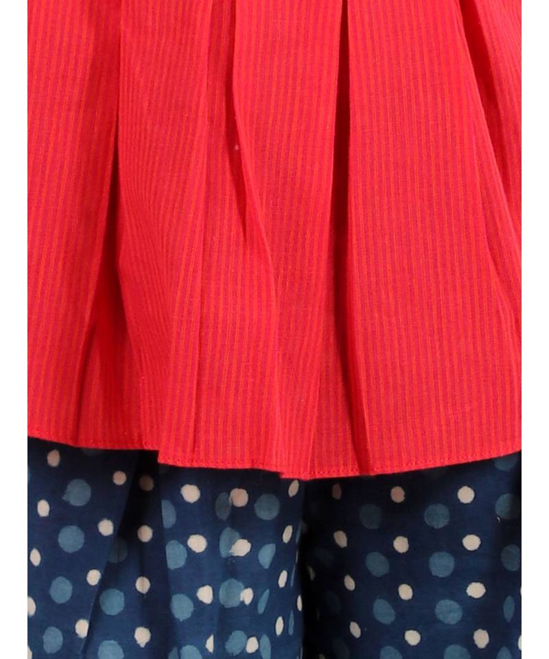 Girls Handloom Top and Printed Palazzo  Red and Indigo