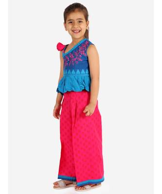 Girls Thread Work And Rhinestone Work Top With Palazzo Blue 1