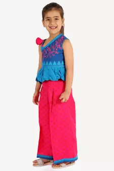 Girls Thread Work And Rhinestone Work Top With Palazzo Blue