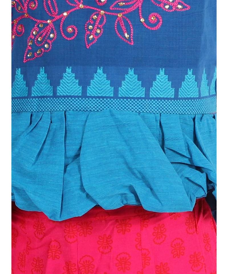 Girls Thread Work And Rhinestone Work Top With Palazzo Blue