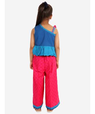 Girls Thread Work And Rhinestone Work Top With Palazzo Blue 5