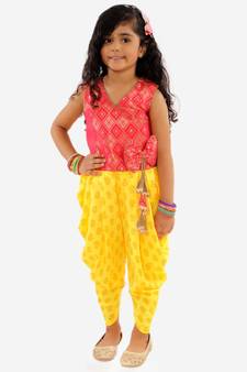 girls brocade top with Dhoti Red