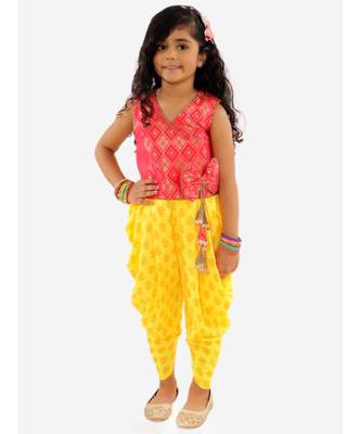 girls brocade top with Dhoti Red 1