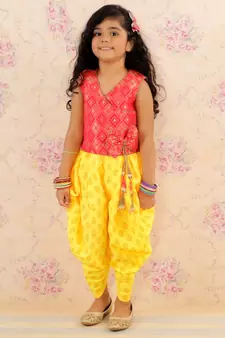 girls brocade top with Dhoti Red