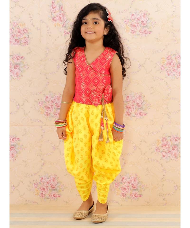 girls brocade top with Dhoti Red