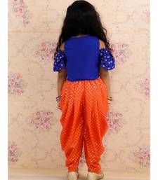 Blue and Orange Ethnic Dhoti Set for Gilrs - Festive & Traditional Wear