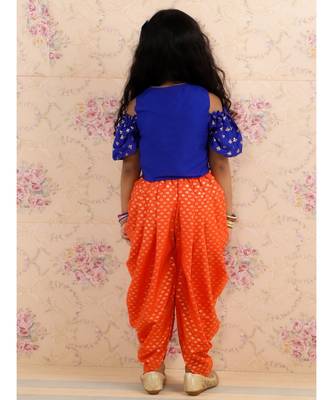 Blue and Orange Ethnic Dhoti Set for Gilrs - Festive & Traditional Wear 2