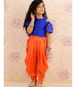 Blue and Orange Ethnic Dhoti Set for Gilrs - Festive & Traditional Wear