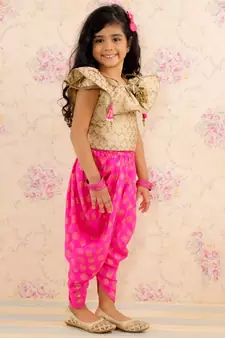 Frill Top With Dhoti Gold