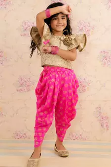 Frill Top With Dhoti Gold
