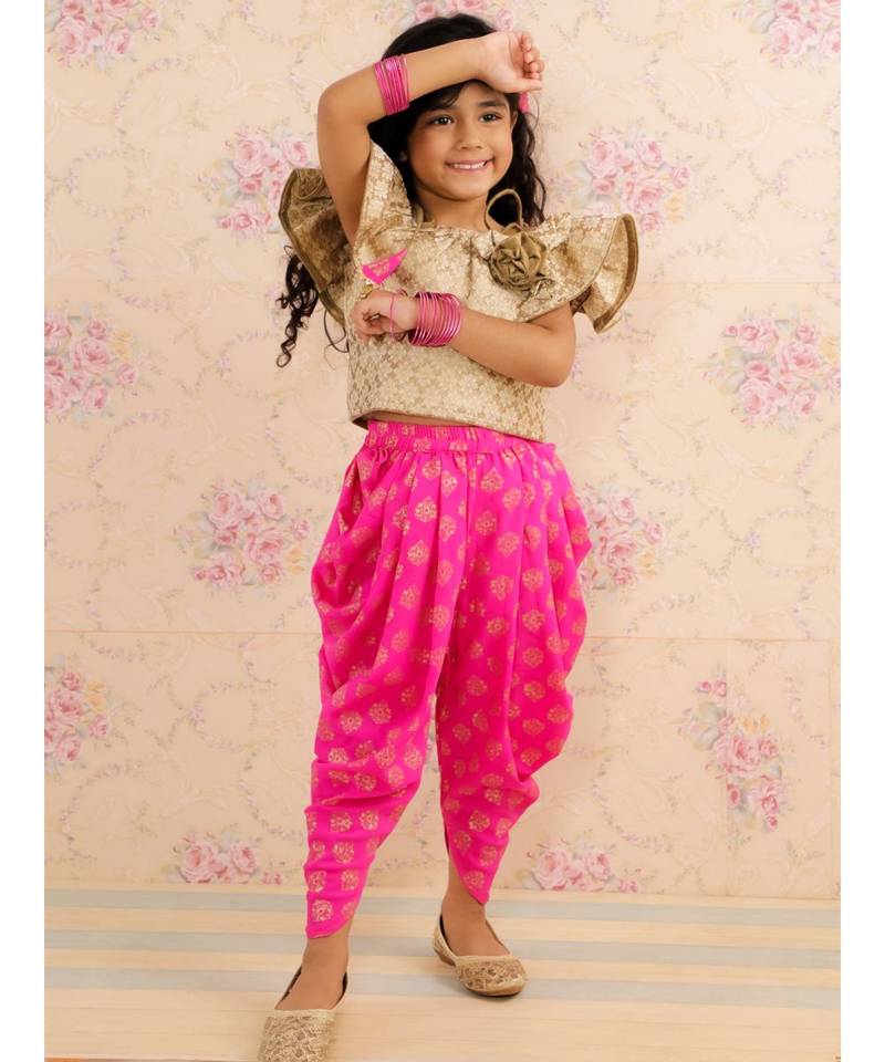 Frill Top With Dhoti Gold