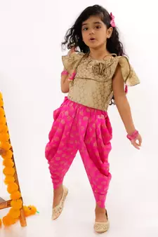 Frill Top With Dhoti Gold