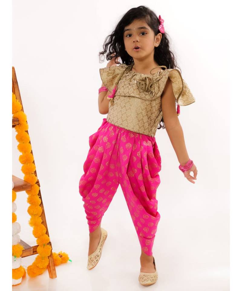 Frill Top With Dhoti Gold
